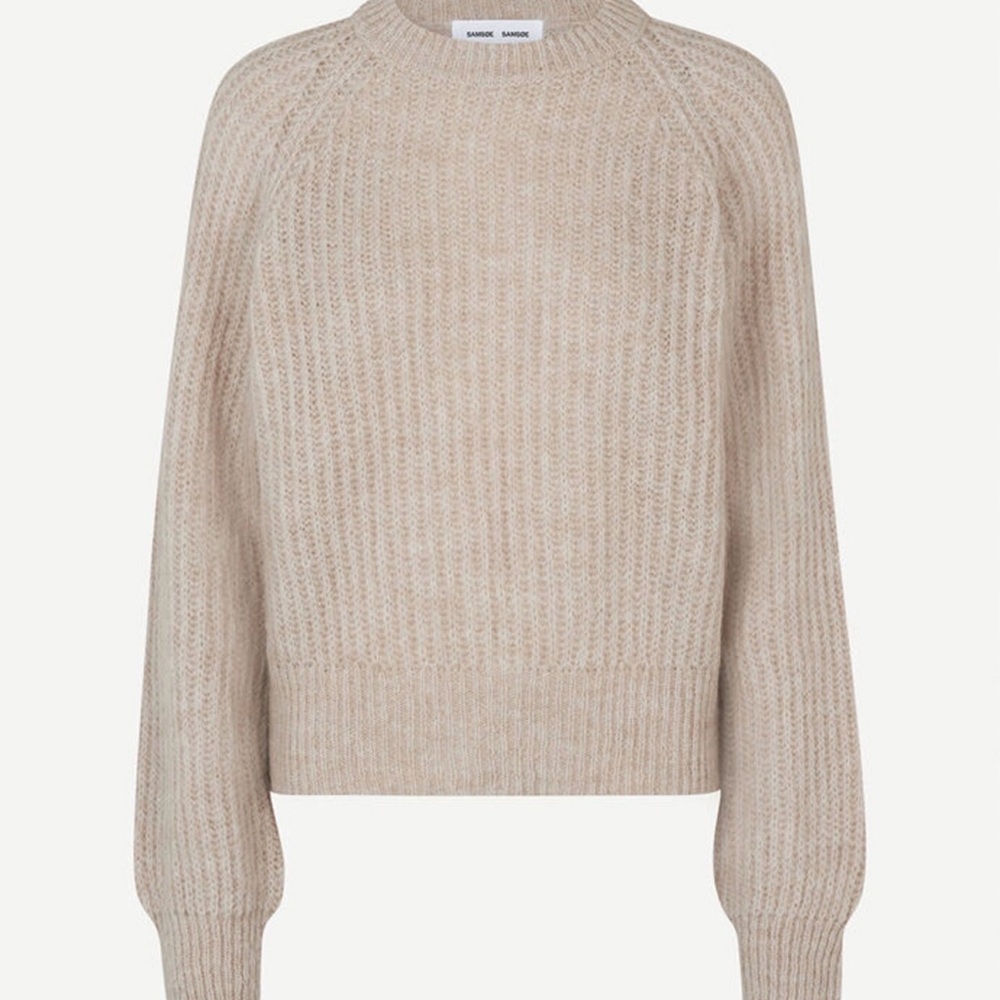 Samsøe Cream Ribbed Crewneck Sweater